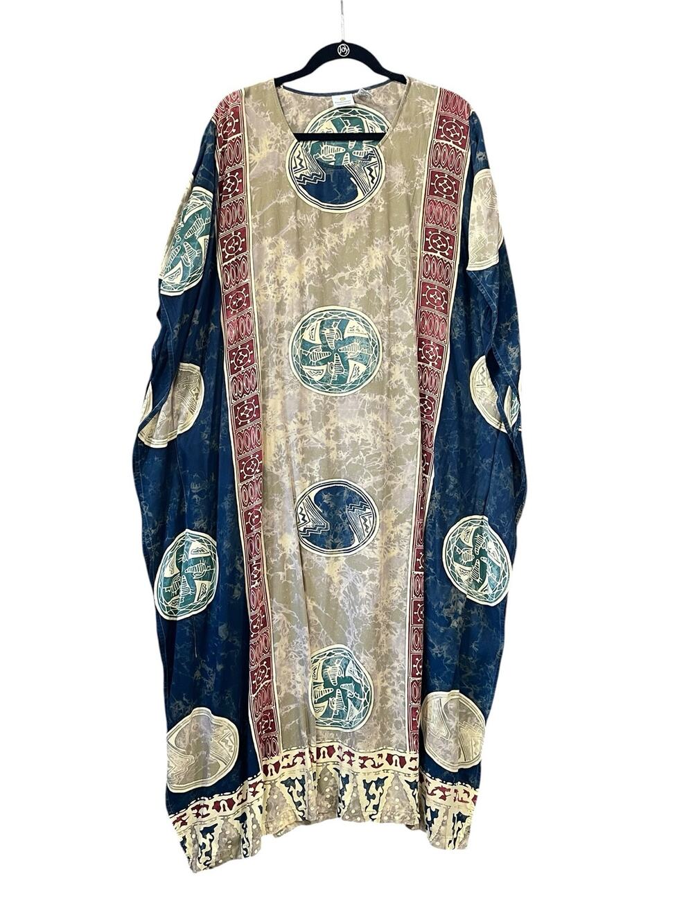 Smithsonian Batik Patterned Flowy Caftan Dress Size S AS IS